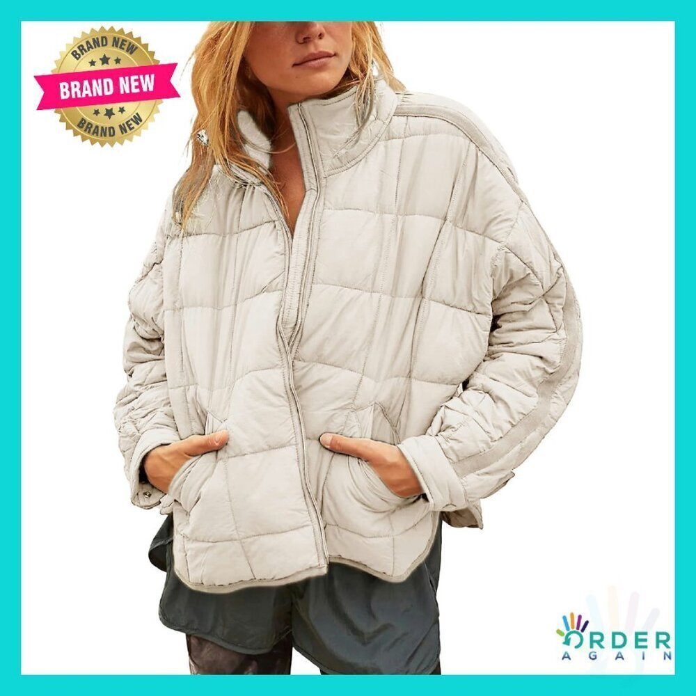 Quilted Puffer Jacket Lightweight Packable Oversized Chic Winter Coat